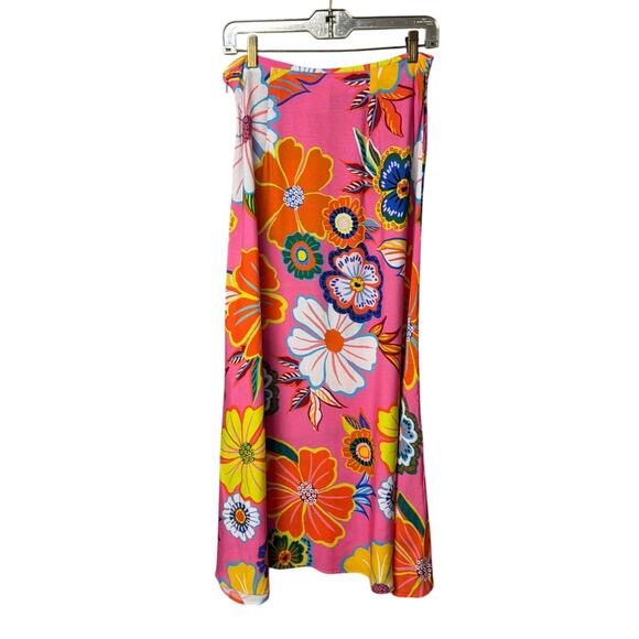 Farm Rio Anthrologie Midi Skirt Viscose Size M Bright Floral Size M Boho Indie - Picture 5 of 10